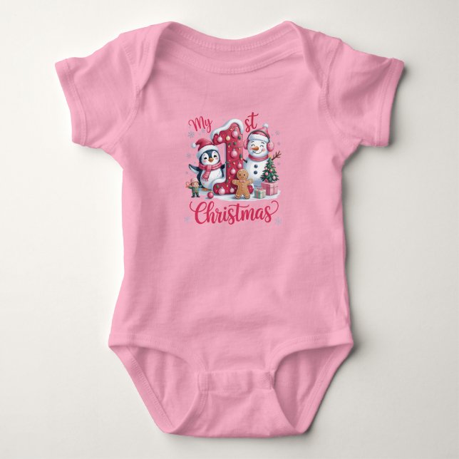 Liten flickas första jul rosa t shirt (Framsida)