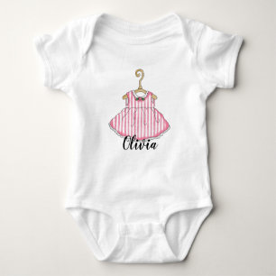 Liten flickas rosa klänning barn krypare t shirt