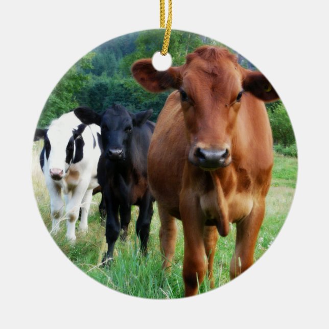 Liten flock av tre kor julgransprydnad keramik (Framsidan)