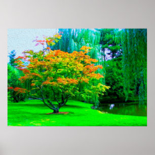 Liten flodmynning Blommar Träd och Grönt Poster