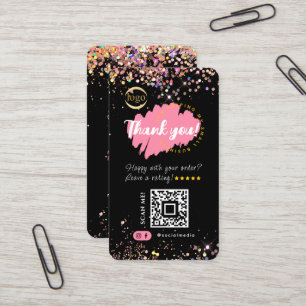Liten Företag QR-kod Logotyp Tack Glitter Svart Visitkort