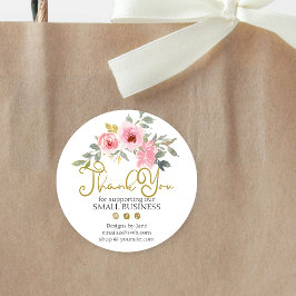 Liten företags tack logotyp Blush Rosa Blommig Runt Klistermärke