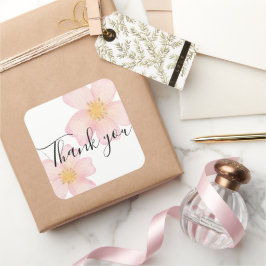 Liten företags tack-sticker - Rosa blommor Fyrkantigt Klistermärke