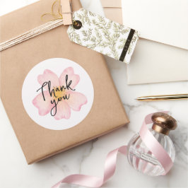Liten företags tack-sticker - Rosa blommor Runt Klistermärke