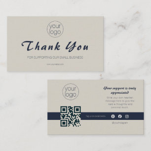 Liten företagslogotyp Tack QR-kort Navy Beige Visitkort