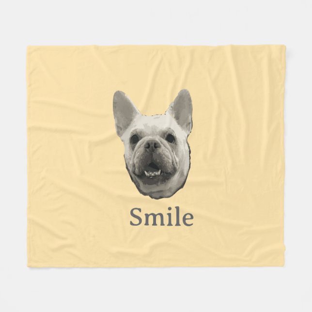 Liten fransk bulldogg beige fleecefilt (Framsidan (Horisontell))