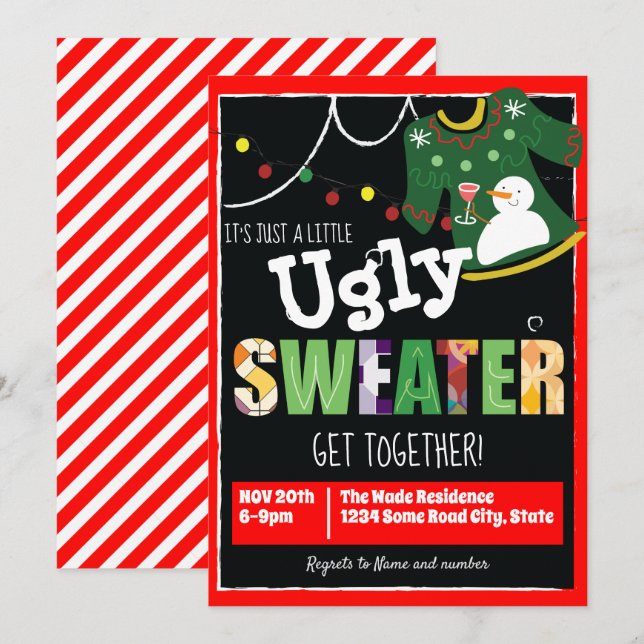 Liten ful jultröja-sammankomst inbjudningar (Fram/baksida)