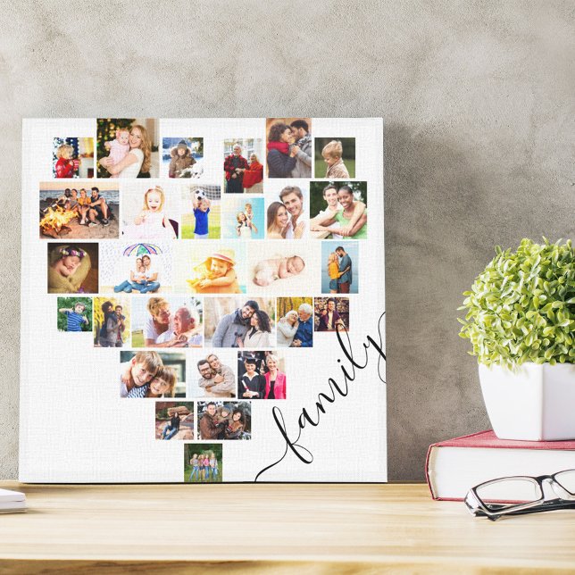 Liten fyrkantsvit Family Heart Photo Collage Canvastryck (Skapare uppladdad)