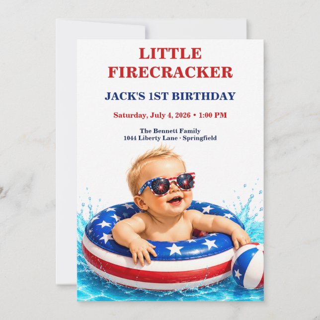 Liten fyrverkeripatriotisk 1-årsdag  inbjudningar (Framsida)