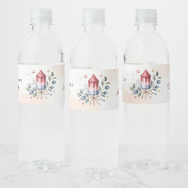 Liten fyrverkeripatriotisk 4 juli Baby Shower Vattenflaskor Etikett