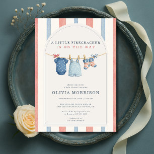 Liten fyrverkeripatriotiska ränder Baby Shower Inbjudningar