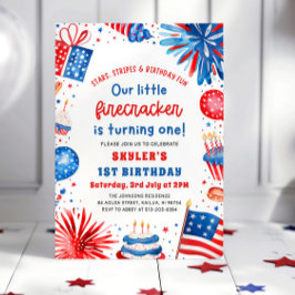 Liten fyrverkeripippa 4 juli 1-års födelsedagsfest inbjudningar