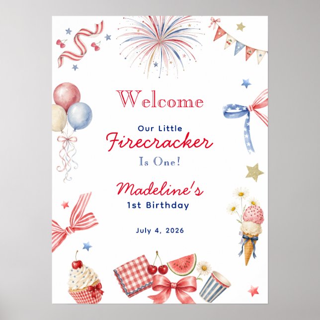 Liten fyrverkeripojke 1-års välkomstskylt poster (Framsidan)