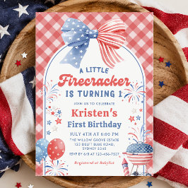 Liten fyrverkeripojke 4 juli 1-års födelsedag inbjudningar