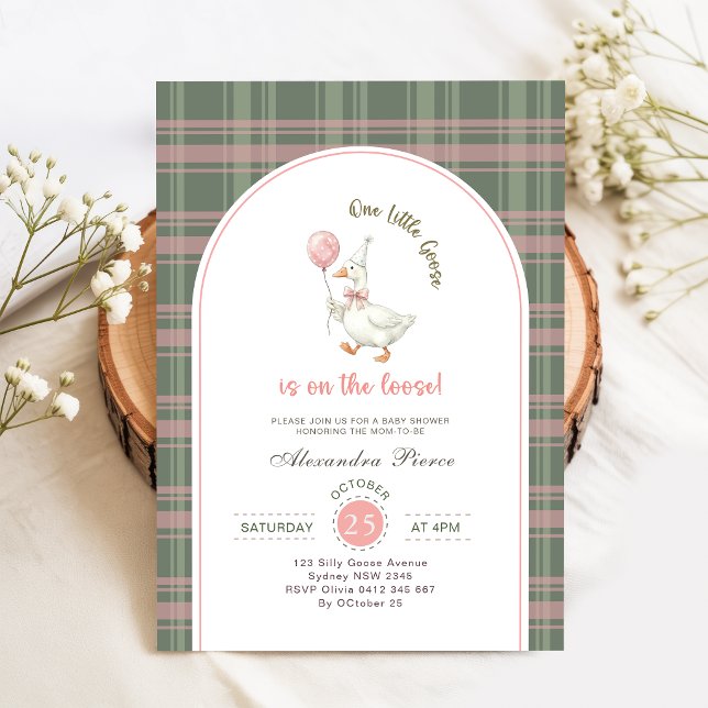 Liten Gås Gingham Könsneutral Bebis-babyshower Inbjudningar (Skapare uppladdad)