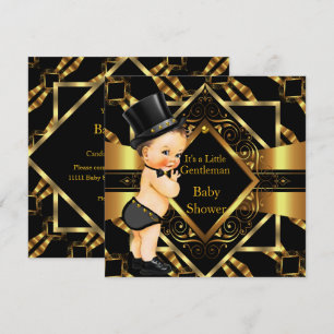 Liten gentleman baby shower guld svart brunett inbjudningar