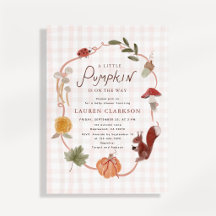 Liten Gingham Fall Pumpa Baby Shower Inbjudan