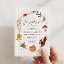 Liten Gingham Fall Pumpa Baby Shower Inbjudan