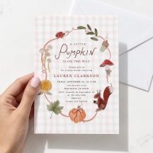 Liten Gingham Fall Pumpa Baby Shower Inbjudan