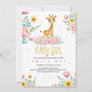 Liten Giraff Flicka Baby Shower Firande Inbjudningar