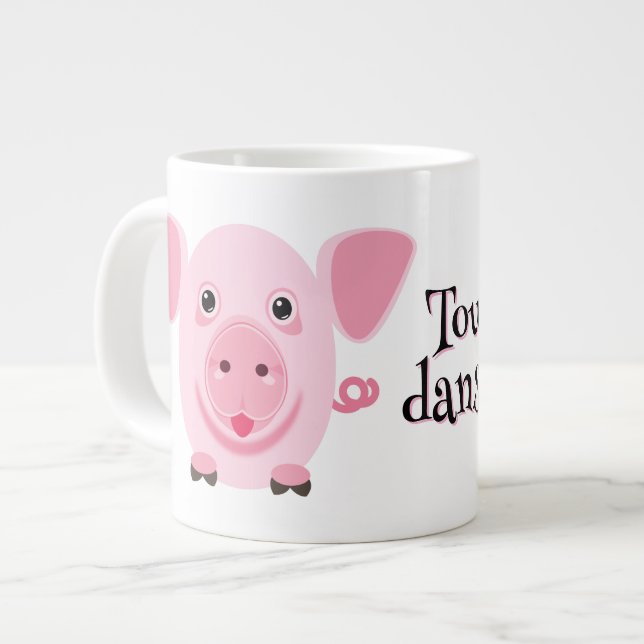 Liten glad söt rosa gris jumbo mugg (Framsida vänster)