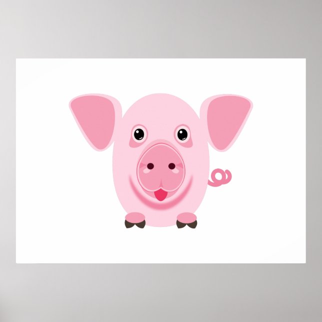 Liten glad söt rosa gris poster (Framsidan)