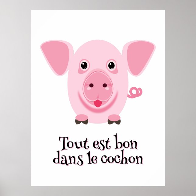 Liten glad söt rosa gris poster (Framsidan)