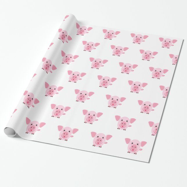 Liten glad söt rosa gris presentpapper (Utrullad)