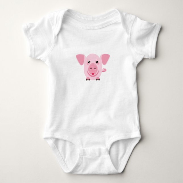 Liten glad söt rosa gris tee shirt (Framsida)