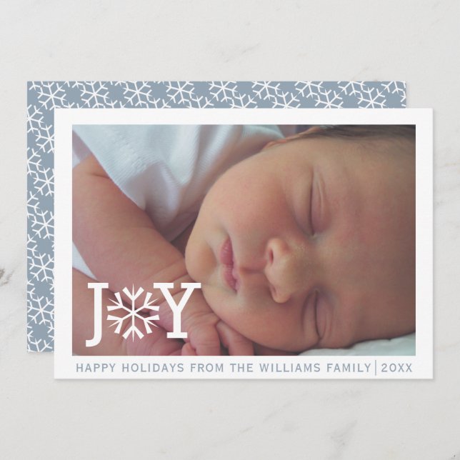 Liten "glädje"-bild för dammig blå julfoto med hel julkort (Fram/baksida)