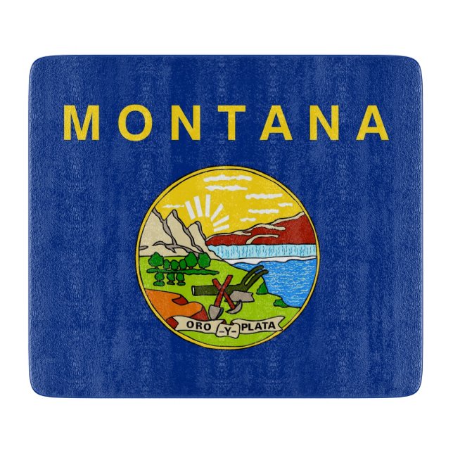 Liten glasskiva med Montana flagga (Framsidan)