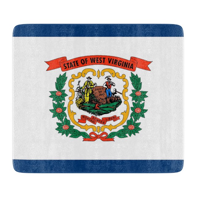 Liten glasskiva med Väster Virginia flagga (Framsidan)