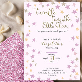 Liten Gnistrande Stjärna Rosa Flickas 1-årsdag Inbjudningar