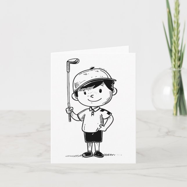 Liten Golf Player Line Art för boys Kort (Framsida)