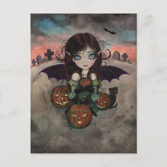 Liten gotisk Halloween-fe-vampyrkonst Vykort (Framsida)
