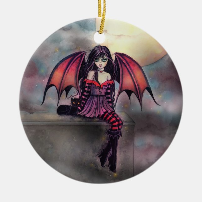 Liten gotisk vampyrälva Halloween-figur Julgransprydnad Keramik (Framsidan)