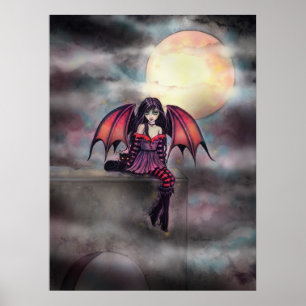 Liten gotisk vampyrälva och kattaffisch poster