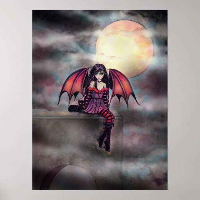 Liten gotisk vampyrälva och kattaffisch poster (Framsidan)