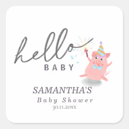 liten gris Kalligrafi Baby Shower Hej bebis Fyrkantigt Klistermärke
