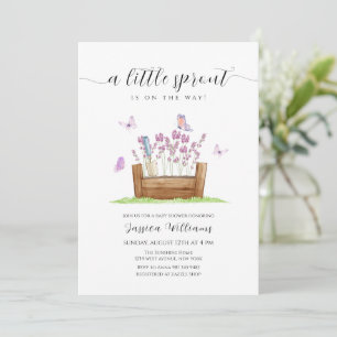Liten Grodd Äng Lavendel Trädgård Baby Shower Inbjudningar