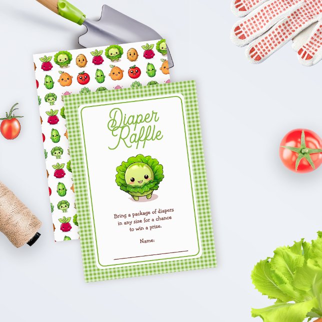 Liten Grodd Baby Shower Blöja Lotteri (Little Sprout Baby Shower Diaper Raffle Card | Cute Garden Kawaii Vegetable Theme)