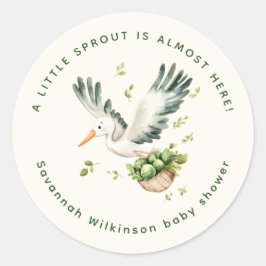 Liten Grodd Bebis Shower Stork Sticker Runt Klistermärke