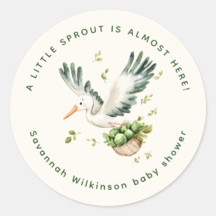 Liten Grodd Bebis Shower Stork Sticker Runt Klistermärke