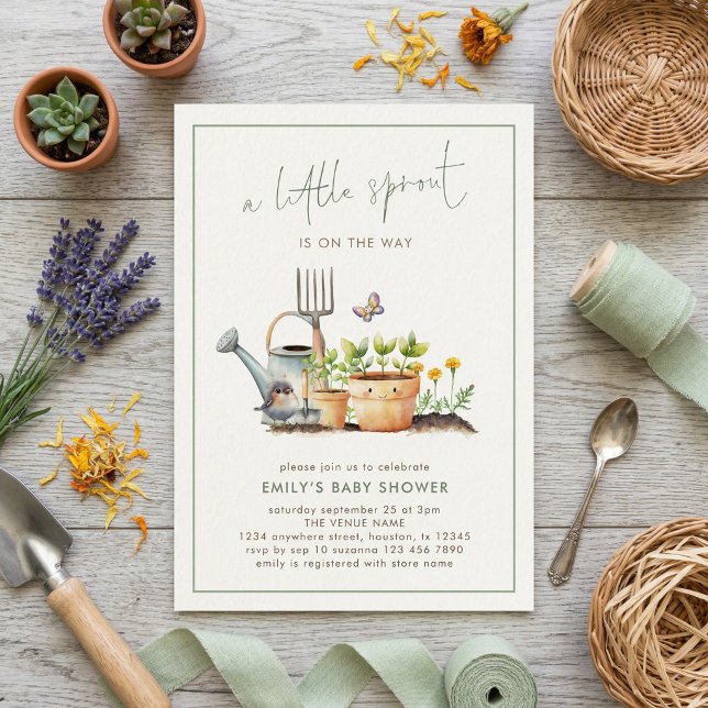 Liten Grodd Border Sage Gingham Baby Shower Inbjudningar (Skapare uppladdad)