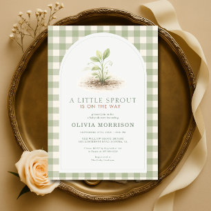 Liten Grodd Grön Gingham Babyfirande Inbjudningar