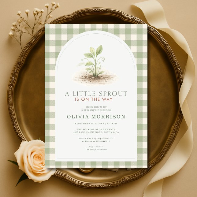 Liten Grodd Grön Gingham Babyfirande Inbjudningar (Skapare uppladdad)
