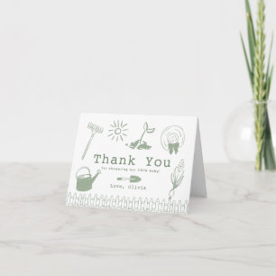 Liten Grodd Handritad Trädgård Baby Shower Tack Kort