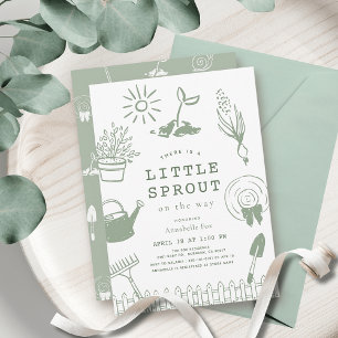 Liten Grodd Handritad Trädgård Bebis Bebis Shower Inbjudningar
