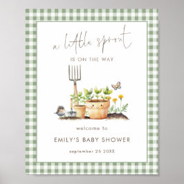 Liten Grodd Sage Rutig Baby Shower Poster