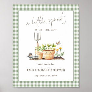 Liten Grodd Sage Rutig Baby Shower Poster